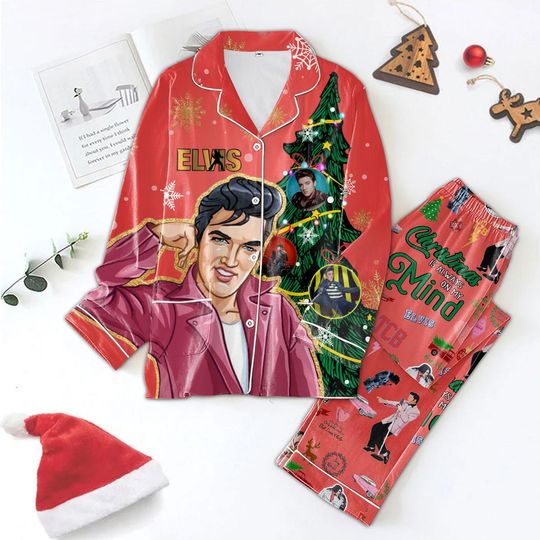 Elvis Presley Christmas Pajamas Set, Christmas Is Always On My Mind Elvis Pajamas Pants, Funny King Of Rock Women Shirt, Gift For Mom