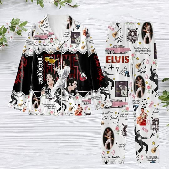 Elvis Presley Pajamas, Elvis Presley TShirt, Elvis Memoris Pajamas Set, King Of Rock And Roll Shirt, Elvis King Christmas Pajamas