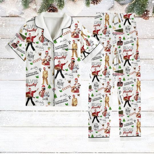 Christmas Elvis Presley Pajamas Set, Vintage Elvis Family Pajamas, The King Of Rock N Roll Xmas Pajamas, Gift For Elvis Fan