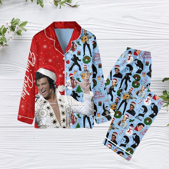 Elvis Presley Xmas Pajamas, Elvis King Pajamas Set, Elvis Memories Xmas Pajamas, King Of Rock And Roll Shirt, Elvis King Pjs Christmas