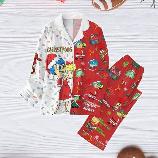 Joy Inside Out Pajamas, Joy Disney Xmas Pajamas, Its Okay To Feel All The Feels Inside Out 2 Pajamas, Disney Pixar Christmas Pajamas