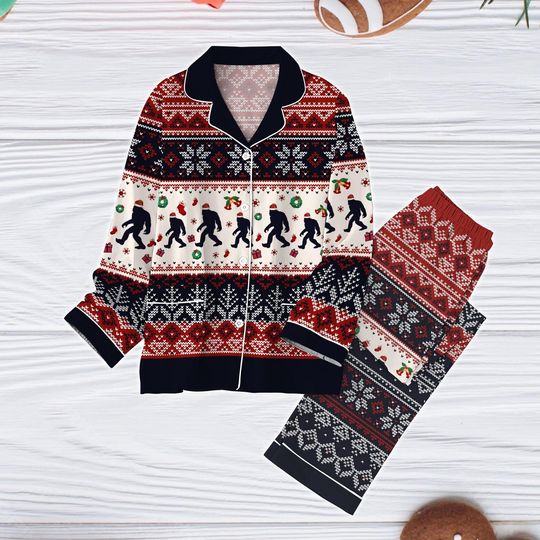 Santa Bigfoot Xmas Pajamas, Santasquatch Christmas Pajamas, Funny Animal Xmas Pajamas, Bigfoot Santasquatch Shirt, Animal Lover Gift