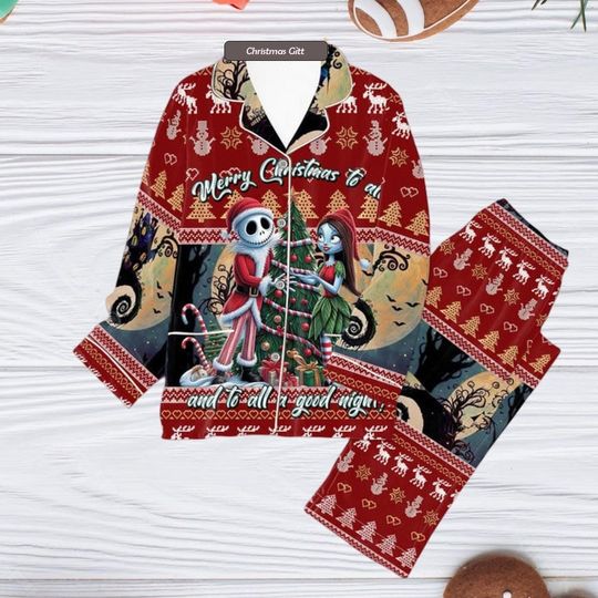 Jack And Sally Pajamas Set, Disney Couple Xmas Pajamas, Jack Skellington Family Pajama, Nightmare Before Christmas Pajamas, Couple Gift