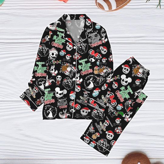 Nightmare Before Christmas Pajamas, Jack And Sally Couple Pajamas, Jack Skellington Xmas Pajamas, Oogie Boggie Holiday Pajamas