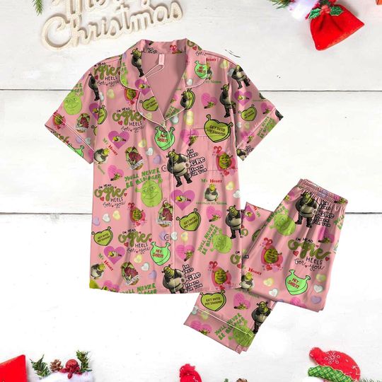 Shrek Face Pajamas Set, Funny Shrek Xmas Pajamas, Shrek and Fiona Pajamas, Funny Shrek Pajamas Pants, Sassy Shrek Christmas Pajamas