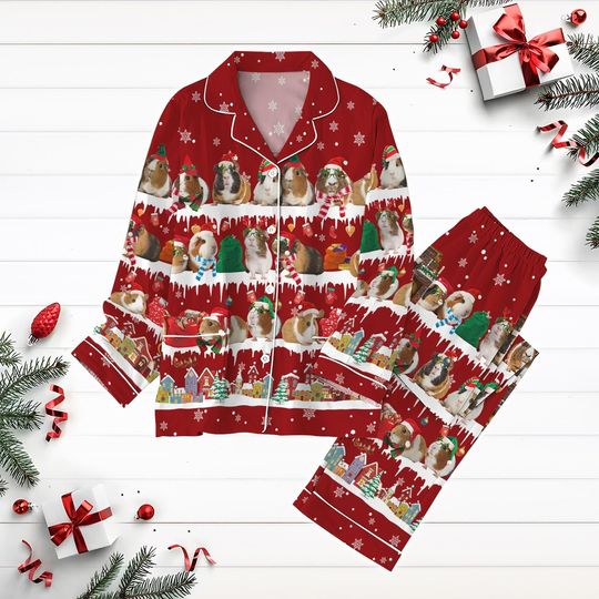 Guinea Pig Christmas Pajamas, Merry Pigmas Holiday Pajamas, Cute Farm Xmas Shirt, Animal Lover Pj Set Pants, Winter Pajamas For Party