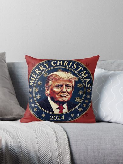 Festive Pop Art Make America Great Again Christmas Trump Design, MAGA Holiday Presidential Graphic, Gift for American Conservative Patriot Pillow