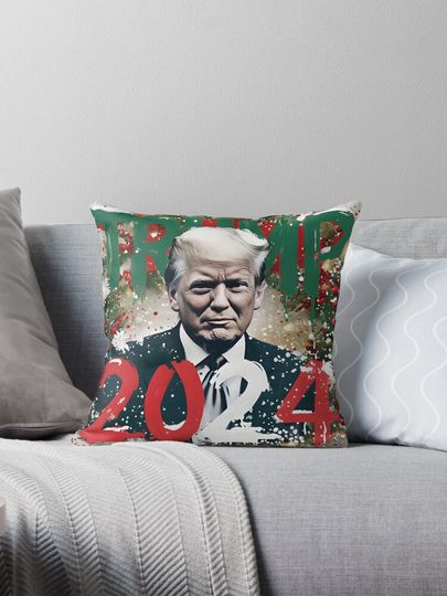 Festive Pop Art Make America Great Again Christmas Trump Design, MAGA Holiday Presidential Graphic, Gift for American Conservative Patriot Pillow