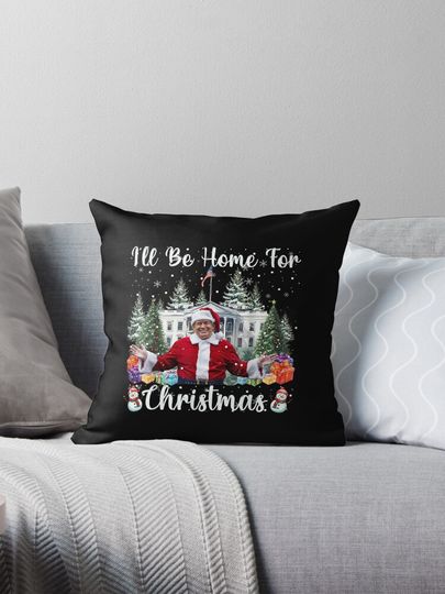 Trump 2024 I'll Be Home For Christmas Santa Funny Trump Xmas Pajamas Long Sleeve Pillow