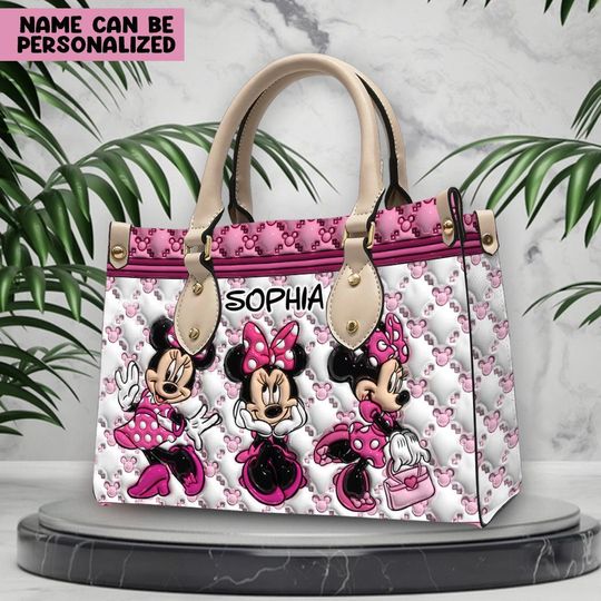 Personalized Pink Mouse Leather Handbag, Main Street Inflated Shoulder Bag for Christmas, Magic Disneyland Bag for Her