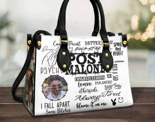 Post Malone Women Leather Tote Bags, Post Malone Leather Handbag, Post Malone Bags, Christmas Handbag, Gift Women Christmas.
