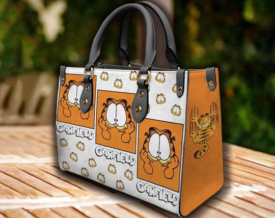 Garfield Cat Women Leather Tote Bags, Garfield Cat Leather Handbag, Garfield Cat Bags, Christmas Handbag, Gift Women Christmas.