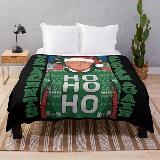 Make Presents Affordable Again Trump ugly Christmas sweater Throw Blanket