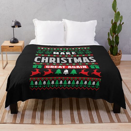 Ugly Christmas sweatshirt Make Christmas great again  Throw Blanket