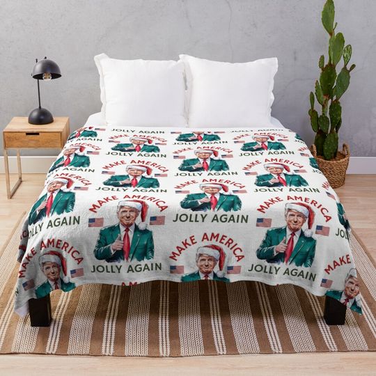 Made America Jolly again, Christmas Trump Throw Blanket