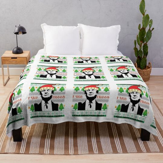 Funny Trump Christmas Design Throw Blanket