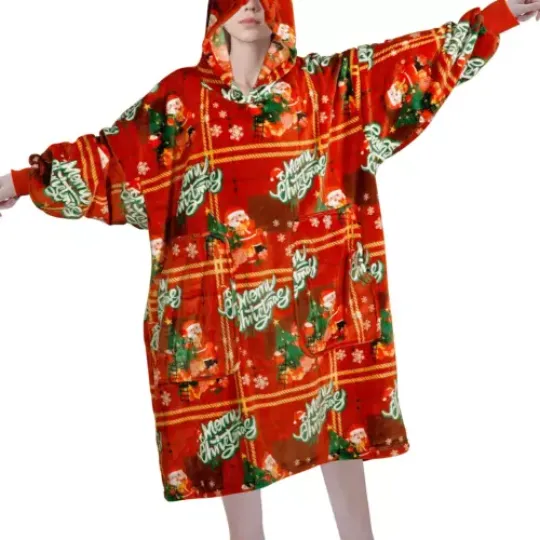 Oversized Wearable Blankets Hoodie, Extra Long Flannel Hoodie Blanket