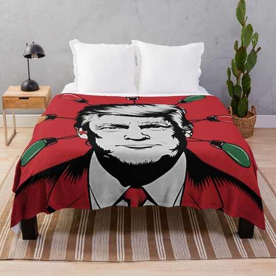 christmas light with trump Throw Blanket