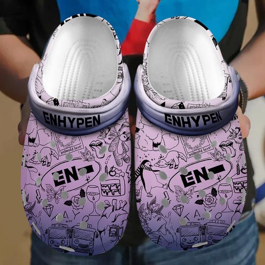 Enhypen Kpop Doodle Art Crocs, Vintage Enhypen Lyric Album Graphic Tattoo Design Art Gift For Fan