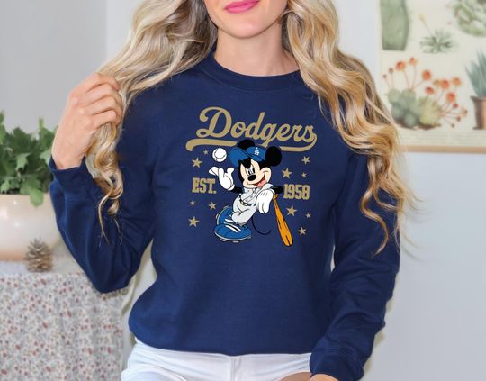 Mickey Mouse Dodgers 1958 Baseball Swatshirt, Mickey Baseball Sweatshirt, Disney Sport Sweater, Dodgers Baseball Sweater, Trendy Sport Sweatshirt