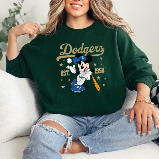 Mickey Mouse Dodgers 1958 Baseball Sweatshirt, Mickey Baseball Sweat, Disney Sport Sweater, Dodgers Baseball Sweatshirt, Dodgers Sweatshirt