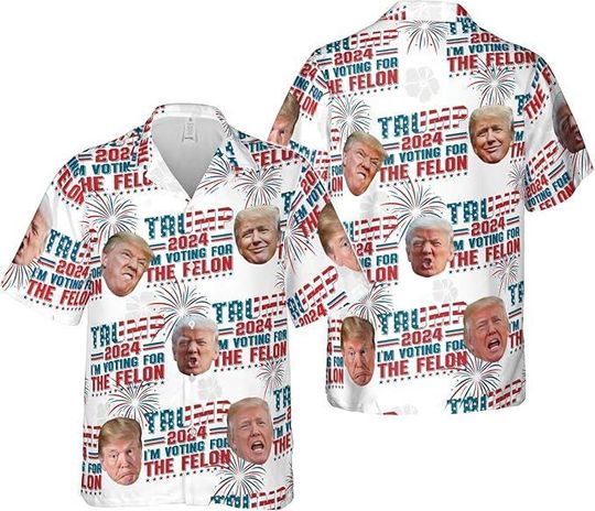 Merica Trump Hawaiian Shirt, I'm Voting For The Felon Hawaiian Shirt, Trump Patriotic Hawaii Shirt, Republican Hawaiian Shirt, Trump Support