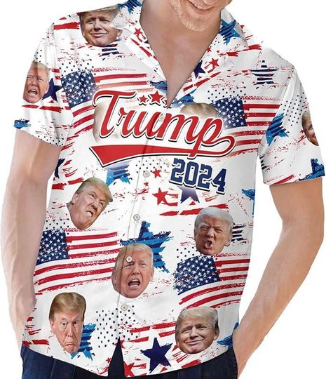 Merica Trump Hawaiian Shirt, Tropical President Trump Hawaiian Shirt, Trump Patriotic Hawaii Shirt, Republican Hawaiian Shirt, Trump Support