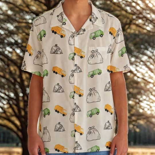 Political Trash Garbage Truck Hawaiian Shirt - Men's Button Down, American Republican Statement, Donald Trump Humorous Gifts, Gift