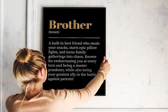 Brother Funny Definition Poster, Home Office Decor, Black Gold Wall Art, Birthday, Christmas Gift Idea, Stylish Decor