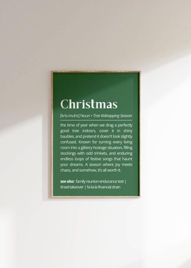 Christmas Definition Wall Art Funny Quirky Holiday Poster Festive Christmas Decor Print for Living Room Family Office Space Holiday Gift Art