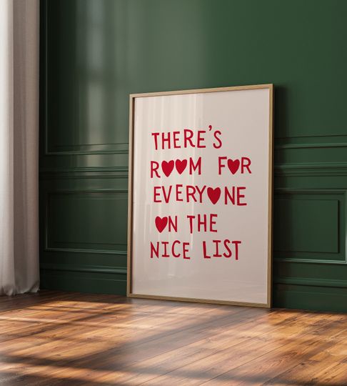 Cute Christmas Quote Print Nice List Poster Santa Clause Print Heart Typography Wall Art Red Santa Poster Digital Download 1 Print