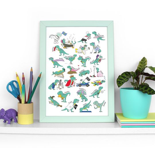 Alphabet Poster Print, T-Rex, Christmas gifts, alphabet, dinosaur alphabet, cute alphabet, kids decor, kids room, framed, dinosaur, a-z
