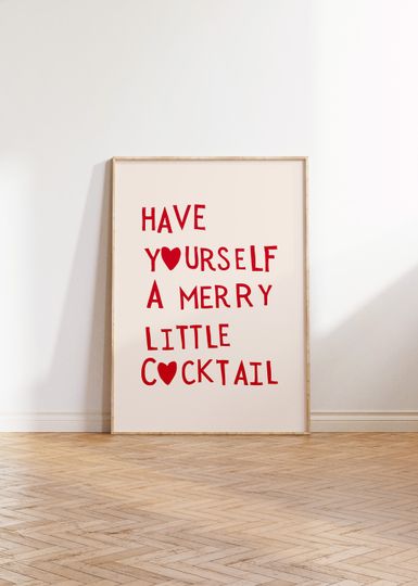 Christmas Cocktail Print Funny Seasonal Wall Art Holiday Typography Art Heart Poster Festive Bar Cart Decor Digital Download 1 Print