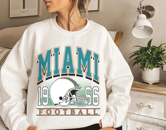 Classic Miami Football Sweatshirt, Miami Football Sweatshirt For Her, Women's Miami Vintage Football Crewneck, Miami Sweater for Women