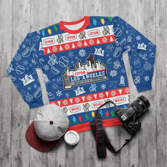 LA Baseball Ugly Sweater Unisex Sweatshirt AOP, Christmas Outfit, Party, Gifts for Him, Gifts for Her, Los Angeles Sports Fans