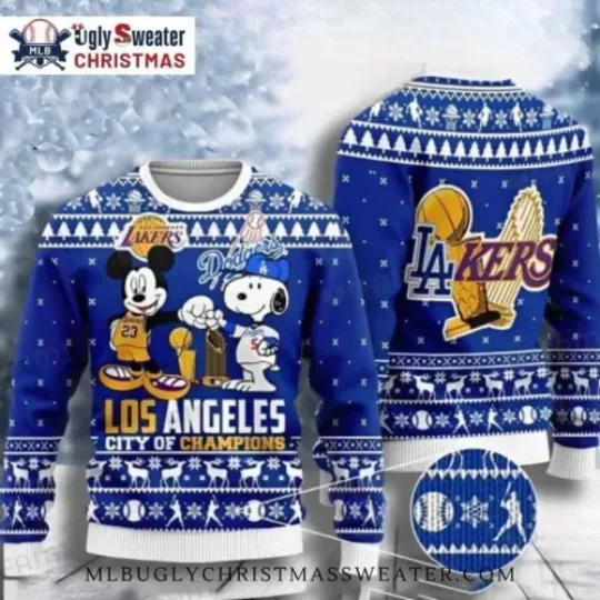 Los Angeles Dodgers, LA Lakers Merry Christmas 2024 The Champions Ugly Sweater