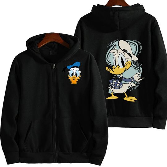 Spring and Autumn New 2024 Women Kawaii Donald Duck fashion Zipper Hoodie
