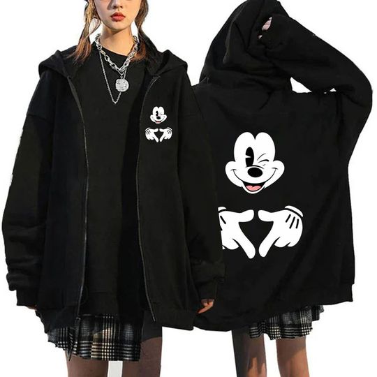 Black Mickey Mouse Men Zipper Hoodie