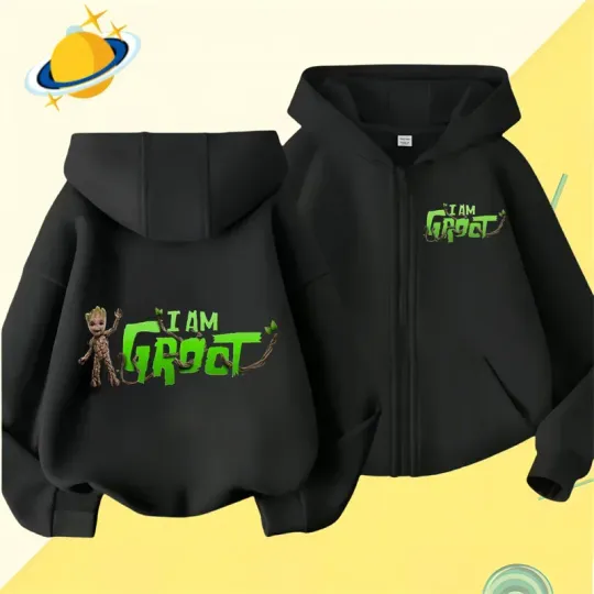 Groot Kids Double Sided Zipper Hoodie | Unisex Zip Up Jacket