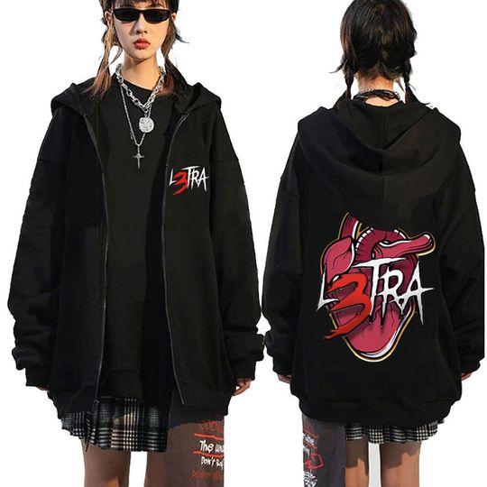 Rapper Luar La L L3TRA Album Graphic Double Sided Zipper Hoodie | Unisex Zip Up Jacket