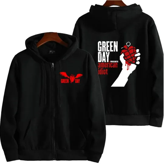 Men's Autumn Cardigan Hoodie Green Day Double Sided Zipper Hoodie | Unisex Zip Up Jacket