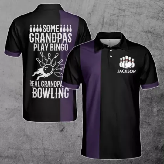 Funny Real Grandpas Go Bowling Shirt Bowling Lover 3D Polo Shirt