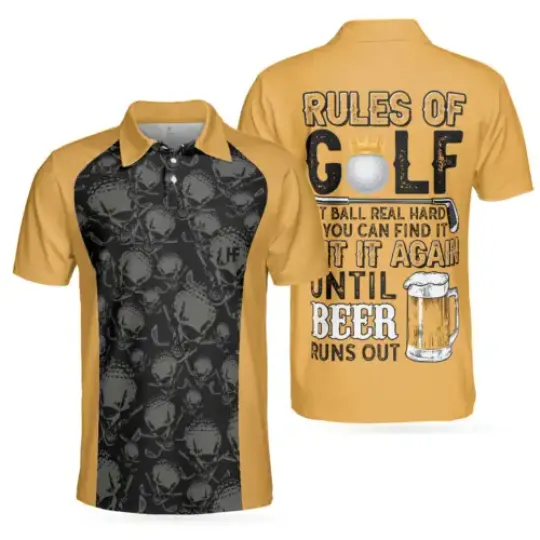 Rules Of Golf Men Polo Shirt, Black And Orange Golfing Shirt With Sayings