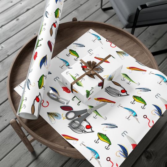 Casting a Merry Christmas - Fishing-Inspired Xmas Wrapping Paper White