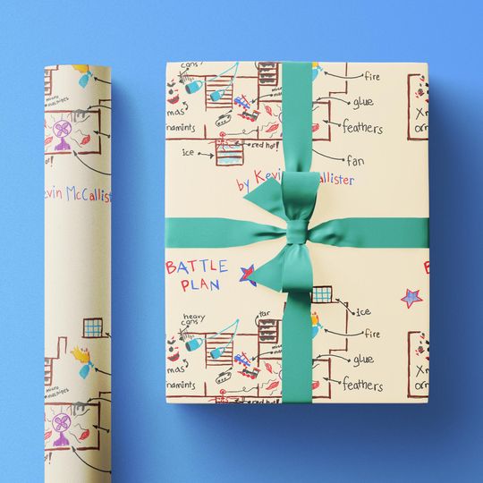 Home Alone Funny Wrapping Paper Roll, Gift Wrap Inspired by Kevin McCallister's Battle Plan from the Classic Holiday Movie, Gifts for Kids