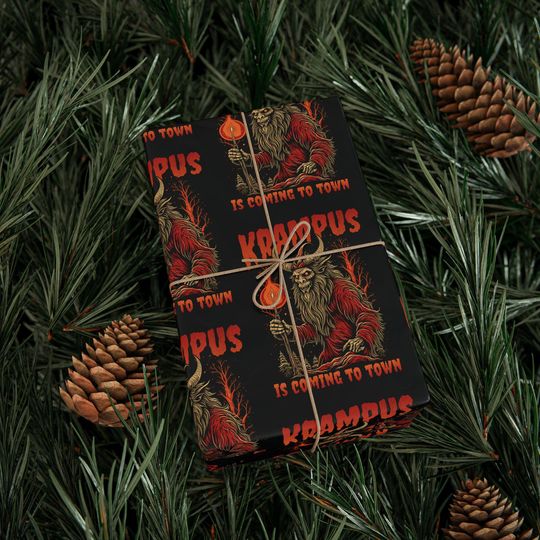 Krampus Wrapping Paper Goth Christmas Gift Wrap Krampus Coming to Town Funny Christmas Wrapping Paper Merry Krampus Krampuslauf Horror Gift