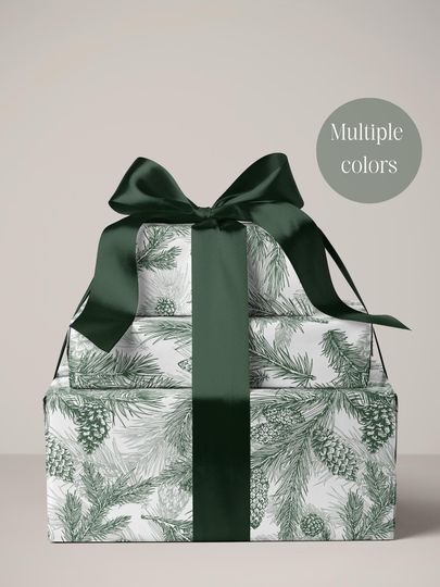 Toile Wrapping Paper Christmas Pine Greenery Wrapping Paper Elegant Christmas Tree Wrapping Paper Illustrated Christmas Paper Gift Wrap Pine