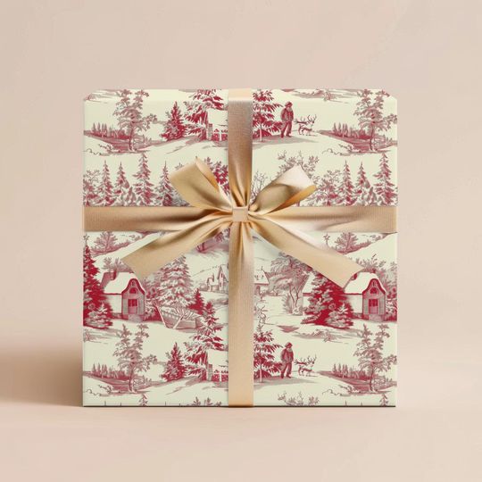 Vintage Christmas Wrapping Paper Christmas Toile Gift Wrapping Paper Retro Christmas Gift Wrap Holiday Wrapping Paper Roll Gift Wrap Paper
