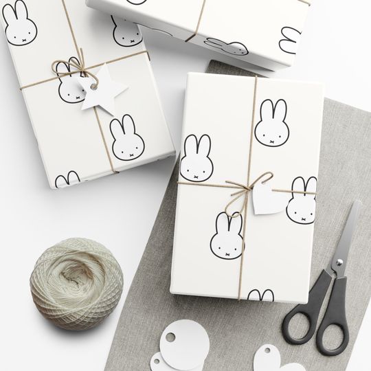 White Cute Miffy Gift Wrapping Paper | Miffy Wrapping Paper | Holiday Wrapping Paper | Cute Wrapping Paper | Wrapping Paper for Holidays