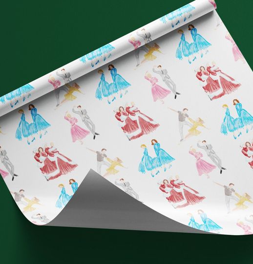 White Christmas Wrapping Paper Roll, Funny Design Inspired by the Classic Movie's Iconic Costumes and Dance Scenes, Nostalgic and Vintage